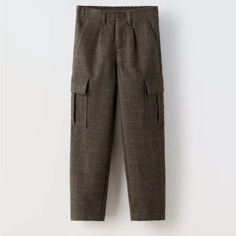 Zara Kids Brown Plaid Cargo Pants